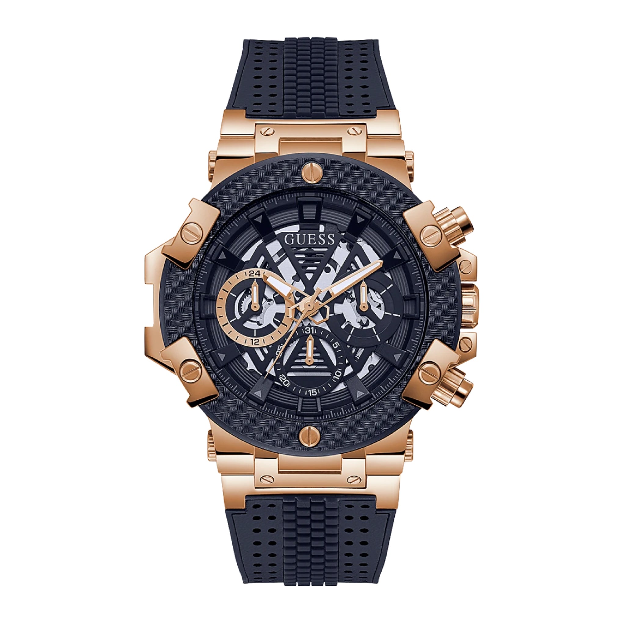 Guess Men's Rose Gold Tone Case Navy Silicone Watch GW0486G4