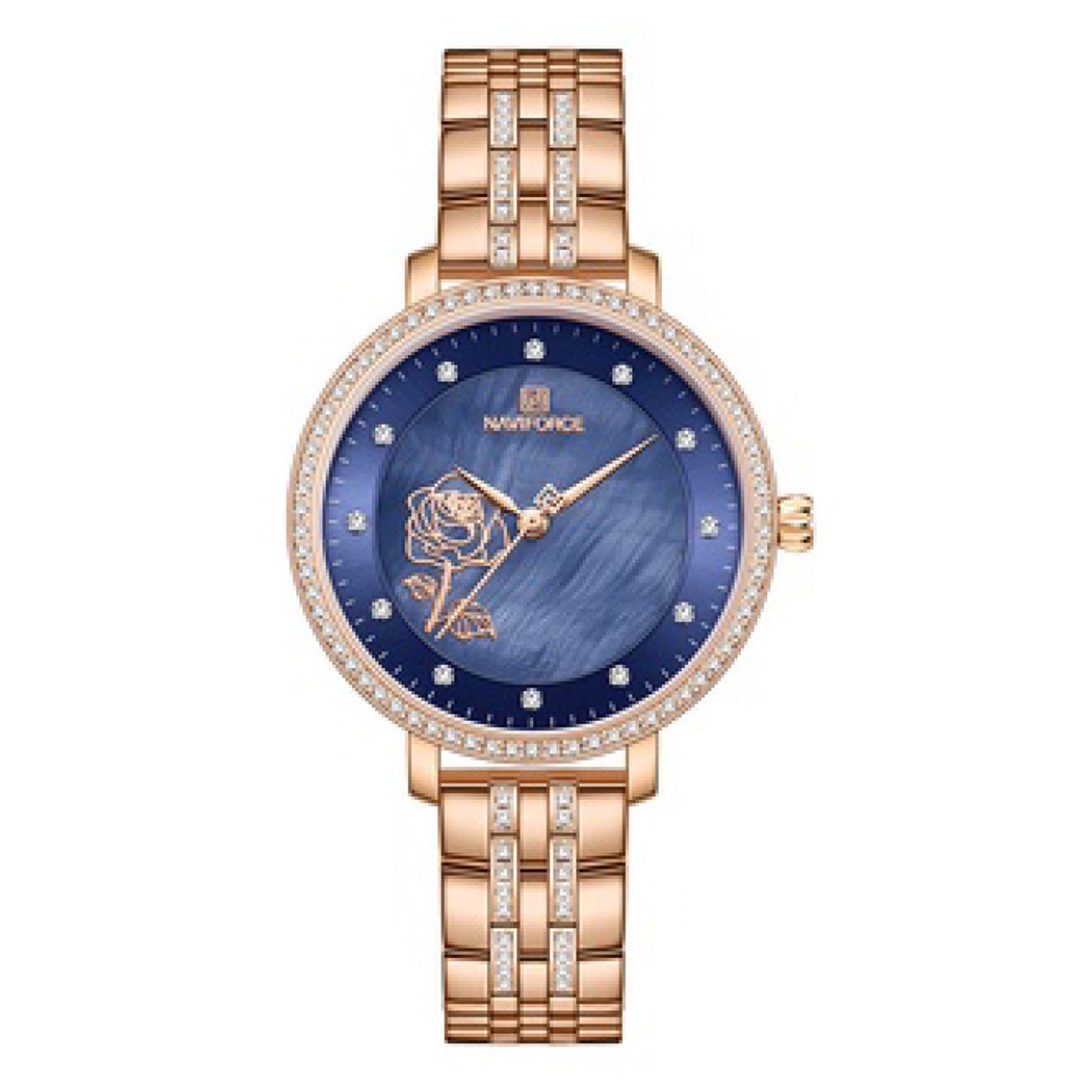 Womens Casual Diamond Surrounded Stainless Steel Rose Gold Watch - NF5