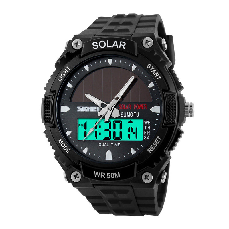Skmei Men’s Solar Power LED Analogue Digital Alarm Sport Black Watch 1049