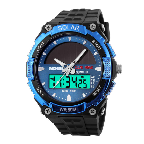 Skmei Men’s Solar Power LED Analogue Digital Alarm Sport Blue Watch 1049