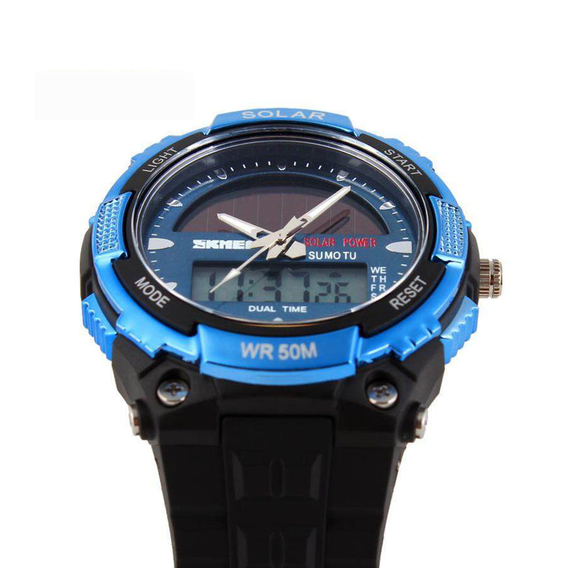 Skmei Men’s Solar Power LED Analogue Digital Alarm Sport Blue Watch 1049