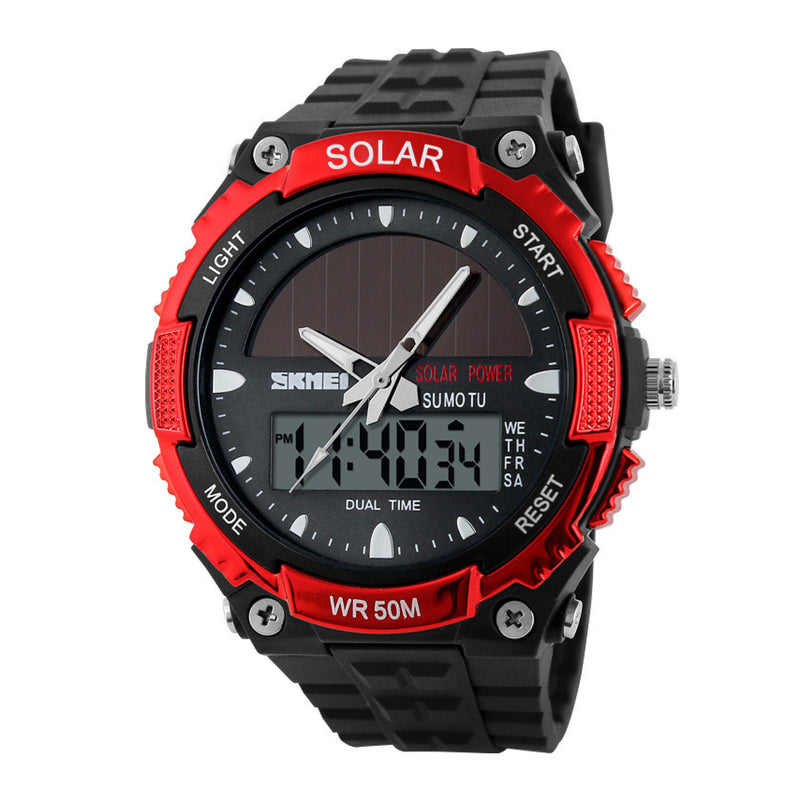 Skmei Men’s Solar Power LED Analogue Digital Alarm Sport Red Watch 1049