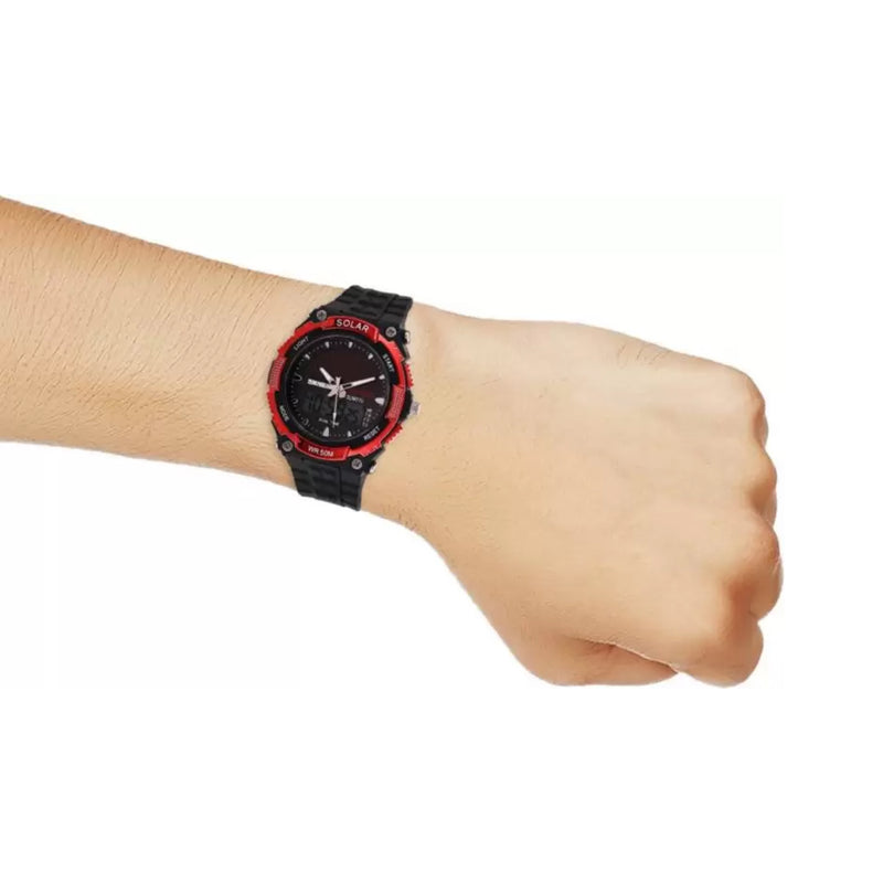Skmei Men’s Solar Power LED Analogue Digital Alarm Sport Red Watch 1049
