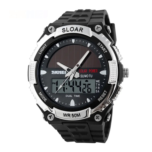 Skmei Men’s Solar Power LED Analogue Digital Alarm Sport Silver Watch 1049