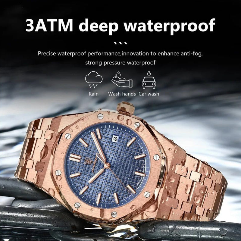 Poedagar Men’s Quartz Waterproof Blue Dial Stainless Steel Watch - 924RGBUS