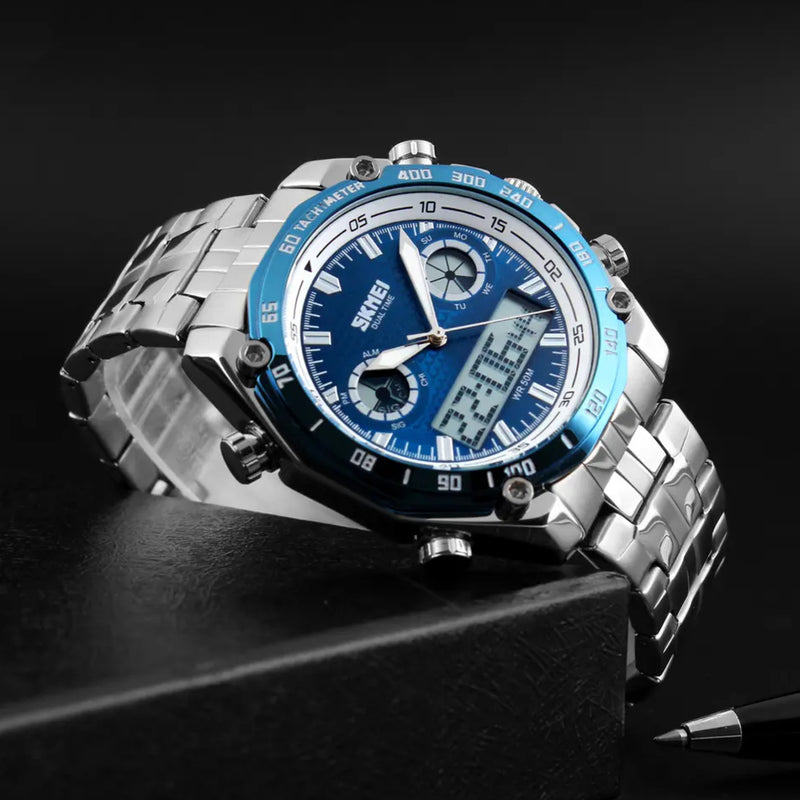Skmei Men's Analog-Digital Luxury Dual Movement Stainless Steel Watch 1204