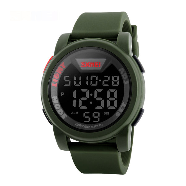 Skmei Men's Digital Army Green Silica Gel Band Watch 1218