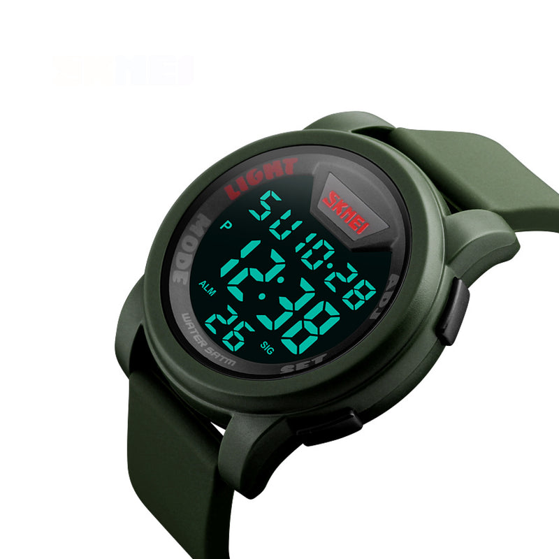 Skmei Men's Digital Army Green Silica Gel Band Watch 1218