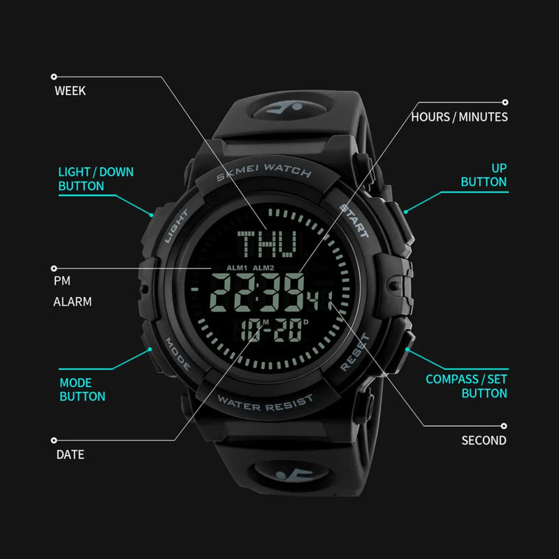 Skmei Men’s Multifunction Compass Waterproof World Time Sports Watch 1290