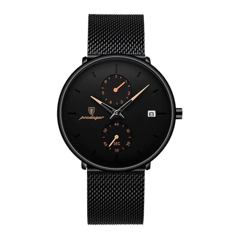 Poedagar Men’s Quartz Black Stainless Steel Band Black Dial Wristwatch - 6202GDN