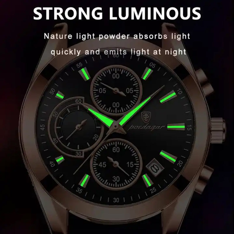 Poedagar Men’s Analog Quartz Luminous Chronograph Stainless Steel Watch - 626RGBUS