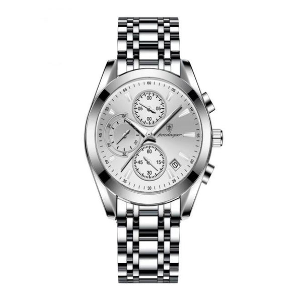 Poedagar Men’s Analog Quartz Luminous Chronograph Stainless Steel Watch - 626SLWHS