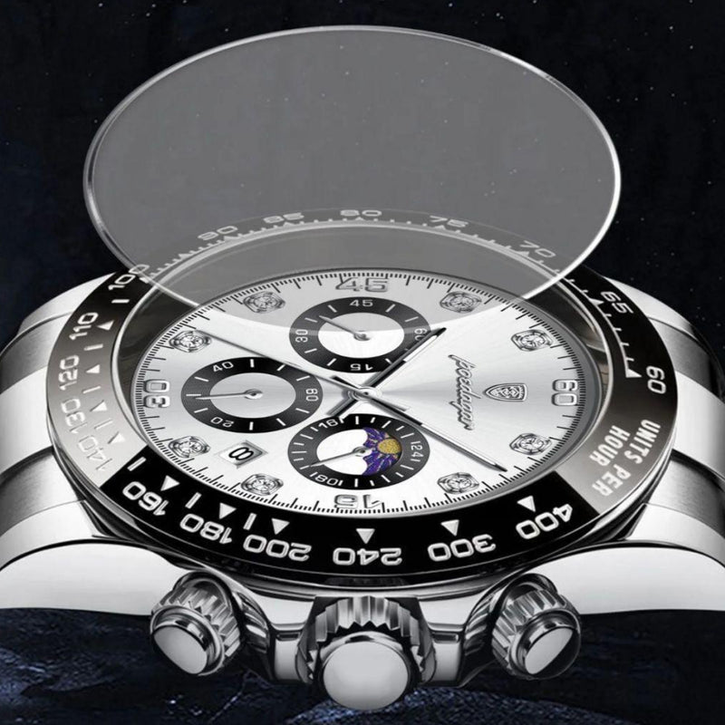 Poedagar Men’s Luminous Chronograph Stainless Steel Silver Dial Watch - 629SLWHS