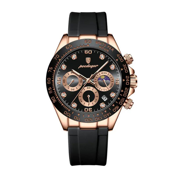Poedagar Men’s Casual Sport Chronograph Black Silicone Strap Watch - 629RGBKC