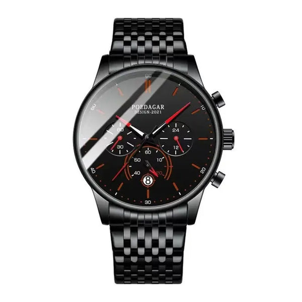 Poedagar Men's Casual Stainless Steel Band Quartz Wrist Watch - 632RES
