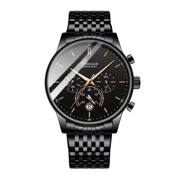 Poedagar Men's Casual Stainless Steel Band Quartz Wrist Watch - 143ORS