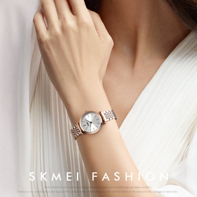 SKMEI Women’s Luxury Rose Gold Stainless Steel Wristwatch 30M Waterproof - 1458