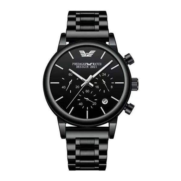 Poedagar Men’s Chronograph Black Stainless Steel Black Dial Watch - 636BKBKS