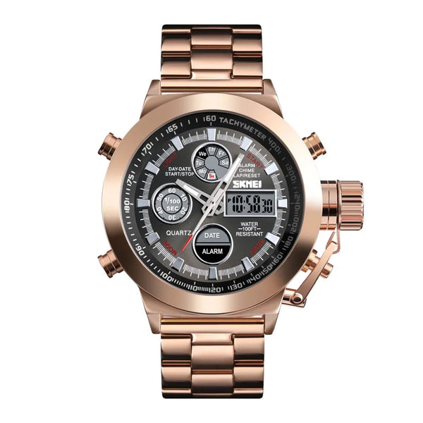 SKMEI Men’s Rose Gold Stainless Steel Analogue Digital Wristwatch 1515