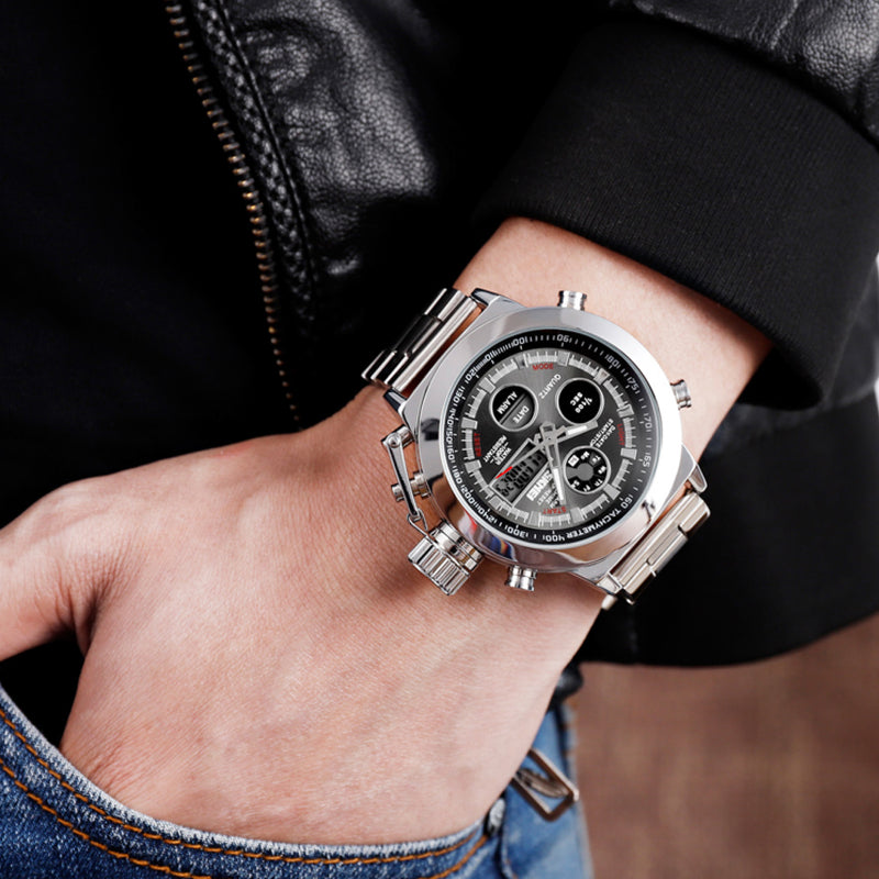 SKMEI Men’s Silver Stainless Steel Analogue Digital Wristwatch 1515