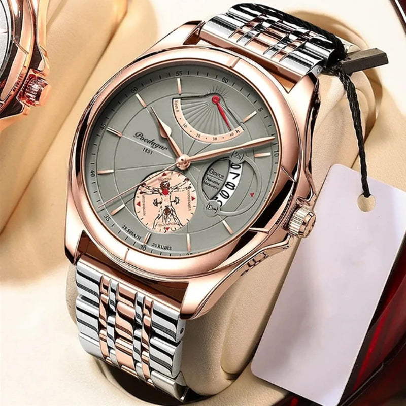 Poedagar Men’s Analog Fashion Stainless Steel Quartz Luminous Wristwatch - 802RGGNS