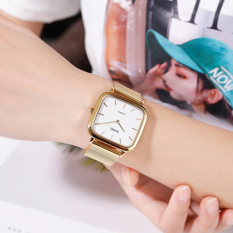 SKMEI Women's Elegant Gold Stainless Steel Soft Straps Watch 1555