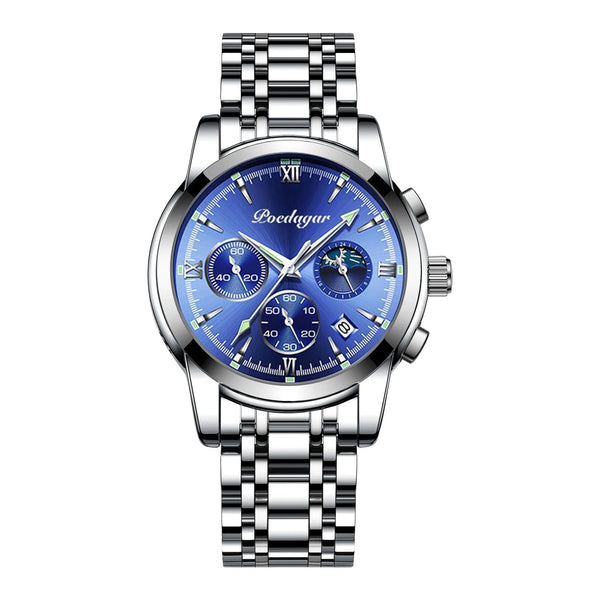 Poedagar Men’s Analog Fashion Stainless Steel Quartz Luminous Wristwatch - 805SLBUS