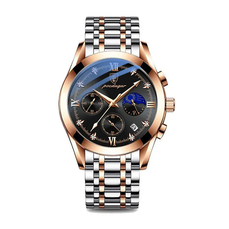 Poedagar Men’s Analog Stainless Steel Quartz Luminous Wristwatch - 806RGBKS