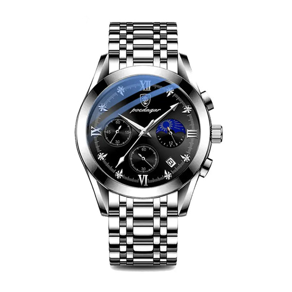 Poedagar Men’s Analog Stainless Steel Quartz Luminous Wristwatch - 806SLBKS