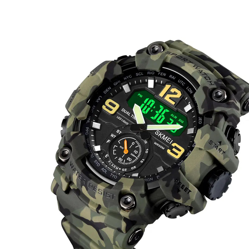 SKMEI Men’s Digital Dual Movement Army Green Camouflage Wristwatch 1637