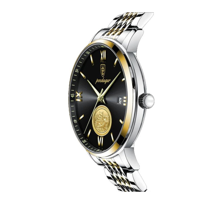Poedagar Men’s Luxury Quartz Alloy Case Waterproof Wristwatch - 835GDBKSP