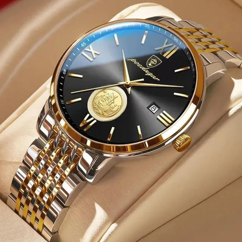 Poedagar Men’s Luxury Quartz Alloy Case Waterproof Wristwatch - 835GDBKSP