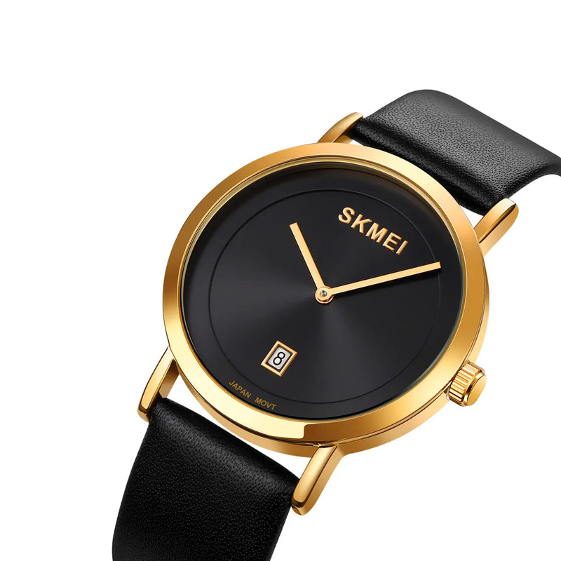 SKMEI Unisex Quartz Black Leather Band Watch 1907