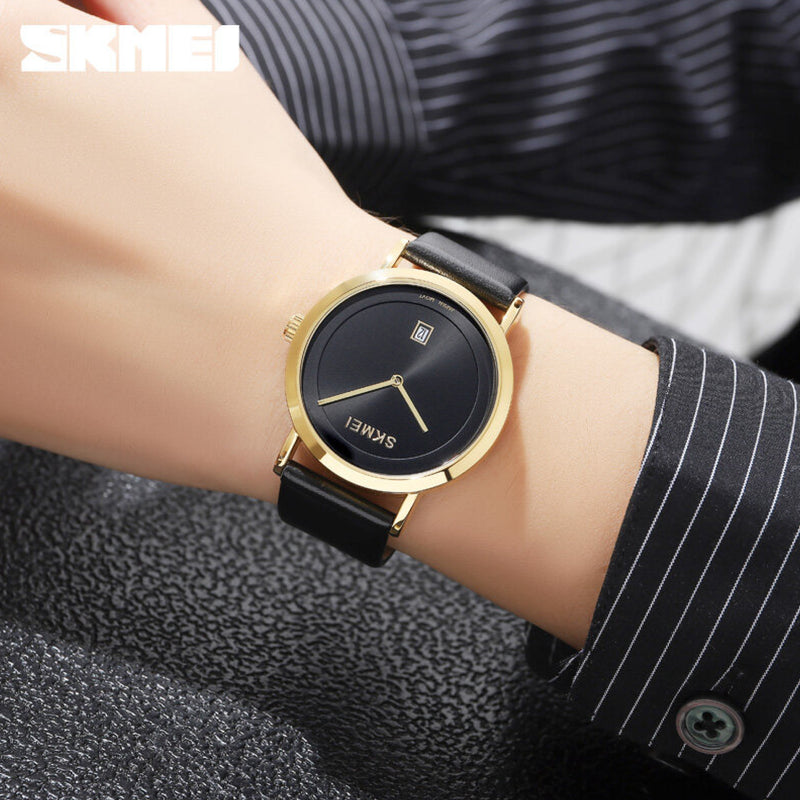 SKMEI Unisex Quartz Black Leather Band Watch 1907