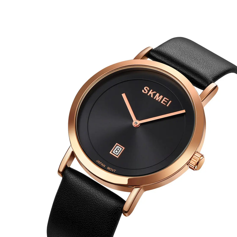 SKMEI Unisex Quartz Black Leather Band Watch 1907