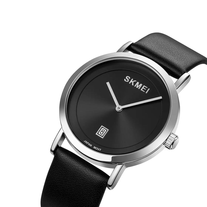 SKMEI Unisex Quartz Black Leather Band Watch 1907