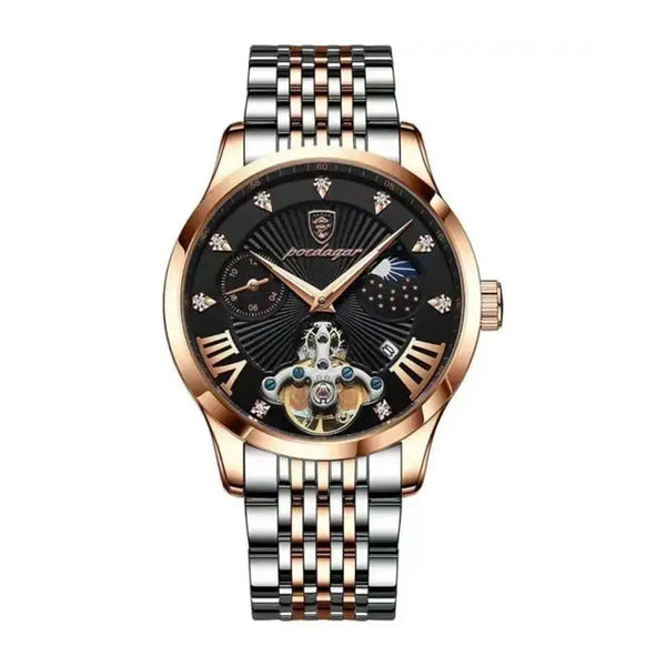 Poedagar Men’s Analog Quartz Silver & Rose Gold Stainless Steel Watch - 906RGBKS