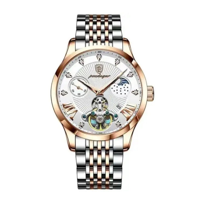 Poedagar Men’s Analog Quartz Silver & Rose Gold Stainless Steel Watch - 906RGWHS