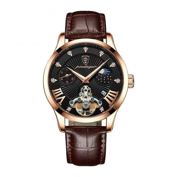 Poedagar Men’s Analog Quartz Brown Leather Watch - 906RGBKL