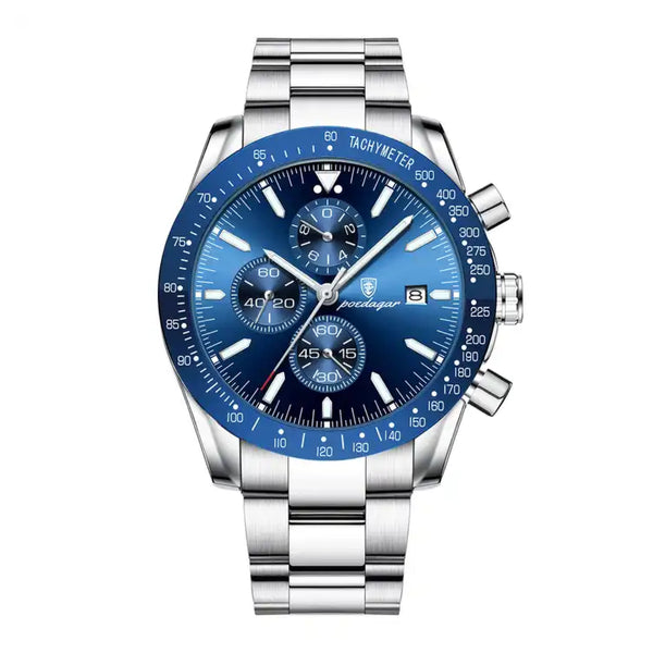Poedagar Men’s Chronograph Date Luminous Waterproof Blue Dial Watch - 988SLBUS