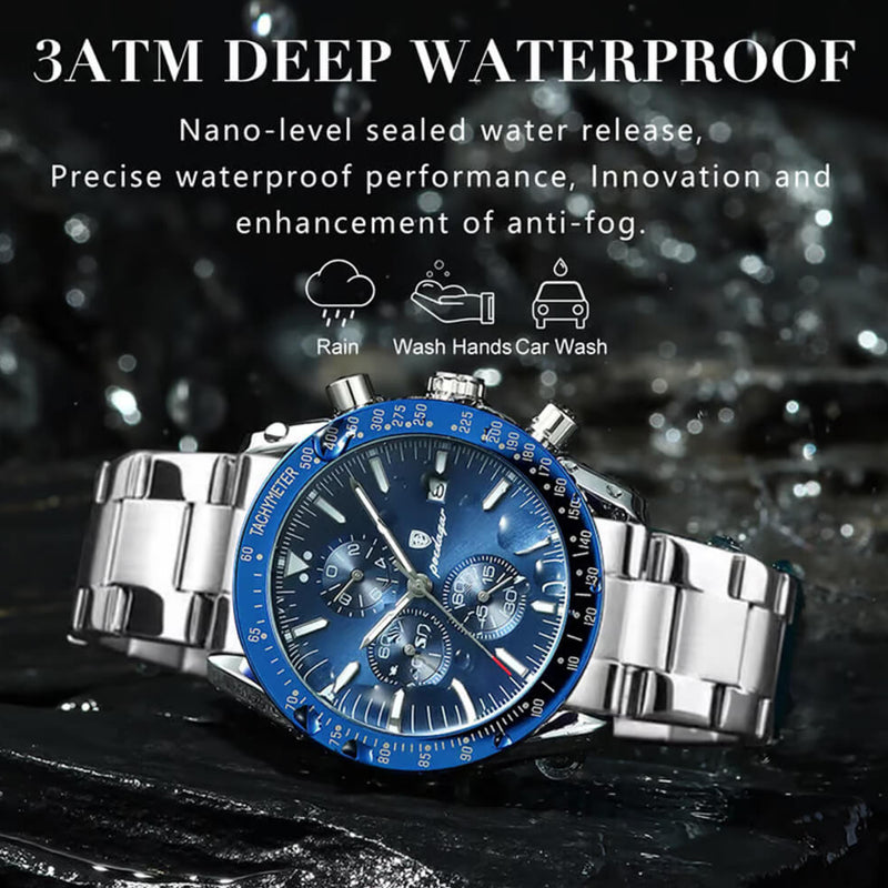 Poedagar Men’s Chronograph Date Luminous Waterproof Blue Dial Watch - 988SLBUS
