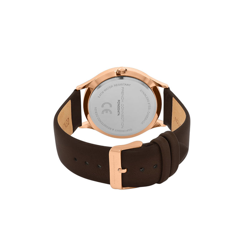 French Connection Men Brown Leather Straps Analogue Watch FCN00047A