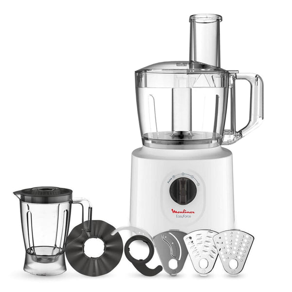 Moulinex Food Processor Easy to Use Ideal for Beginners 6 Attachments Over 25 Different Functions 2.4 L 800 W FP247127 White/Clear