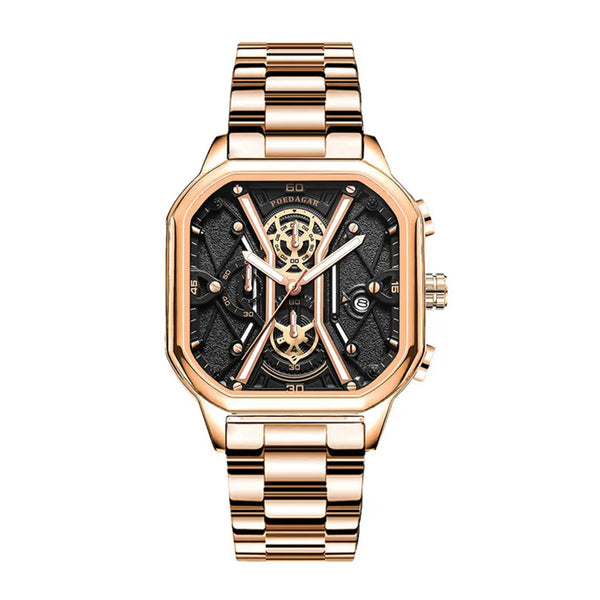 Poedagar Men’s Analog Quartz Rose Gold Stainless Steel Wristwatch - 922RGBKS