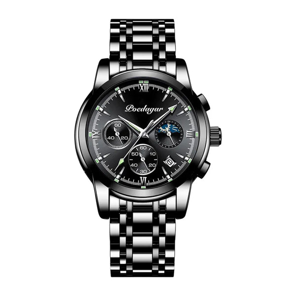 Poedagar Men’s Analog Quartz Black Stainless Steel Watch - 805BKBKS