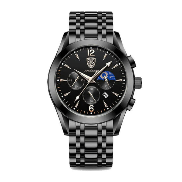 Poedagar Men’s Black Stainless Steel Luminous Fashion Quartz Watch - 829BKBKS