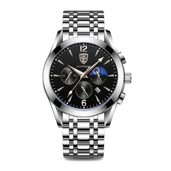Poedagar Men’s Silver Stainless Steel Luminous Fashion Quartz Watch - 829SLBKS