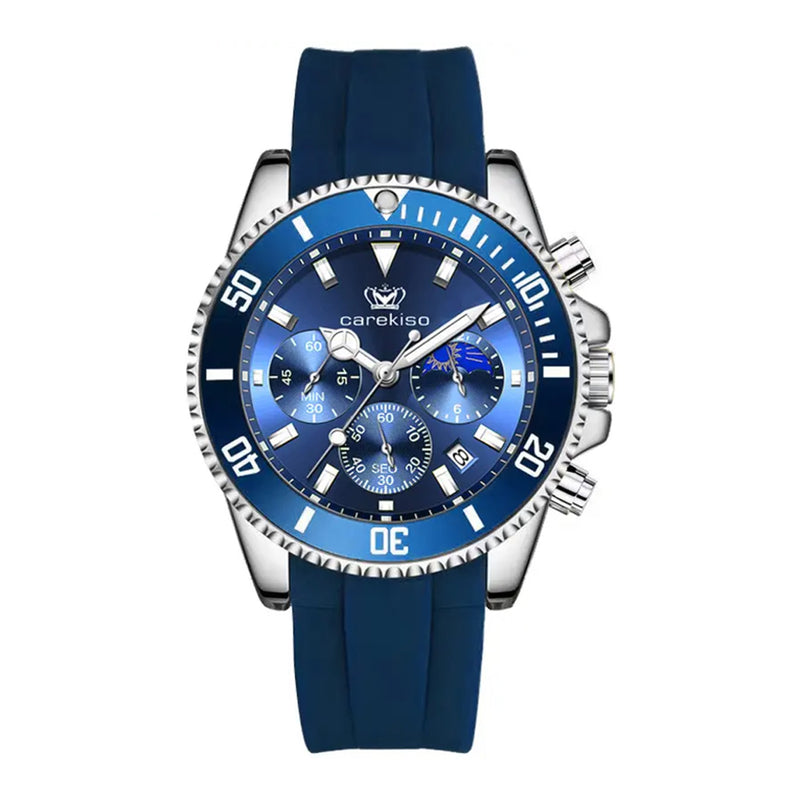 Poedagar Men's Quartz Blue Silicone Band Blue Dial Watch - 902SLBUC