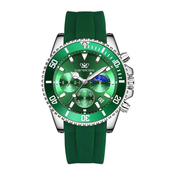 Poedagar Men's Quartz Green Silicone Band Green Dial Watch - 902SLGNC