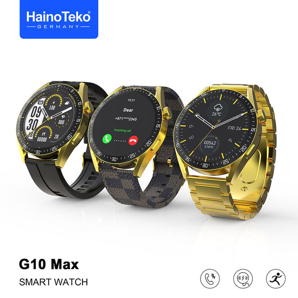 Haino Teko Germany G 10 Max Gold Edition Round Shape Smart with Three Set Strap and Wireless Charger